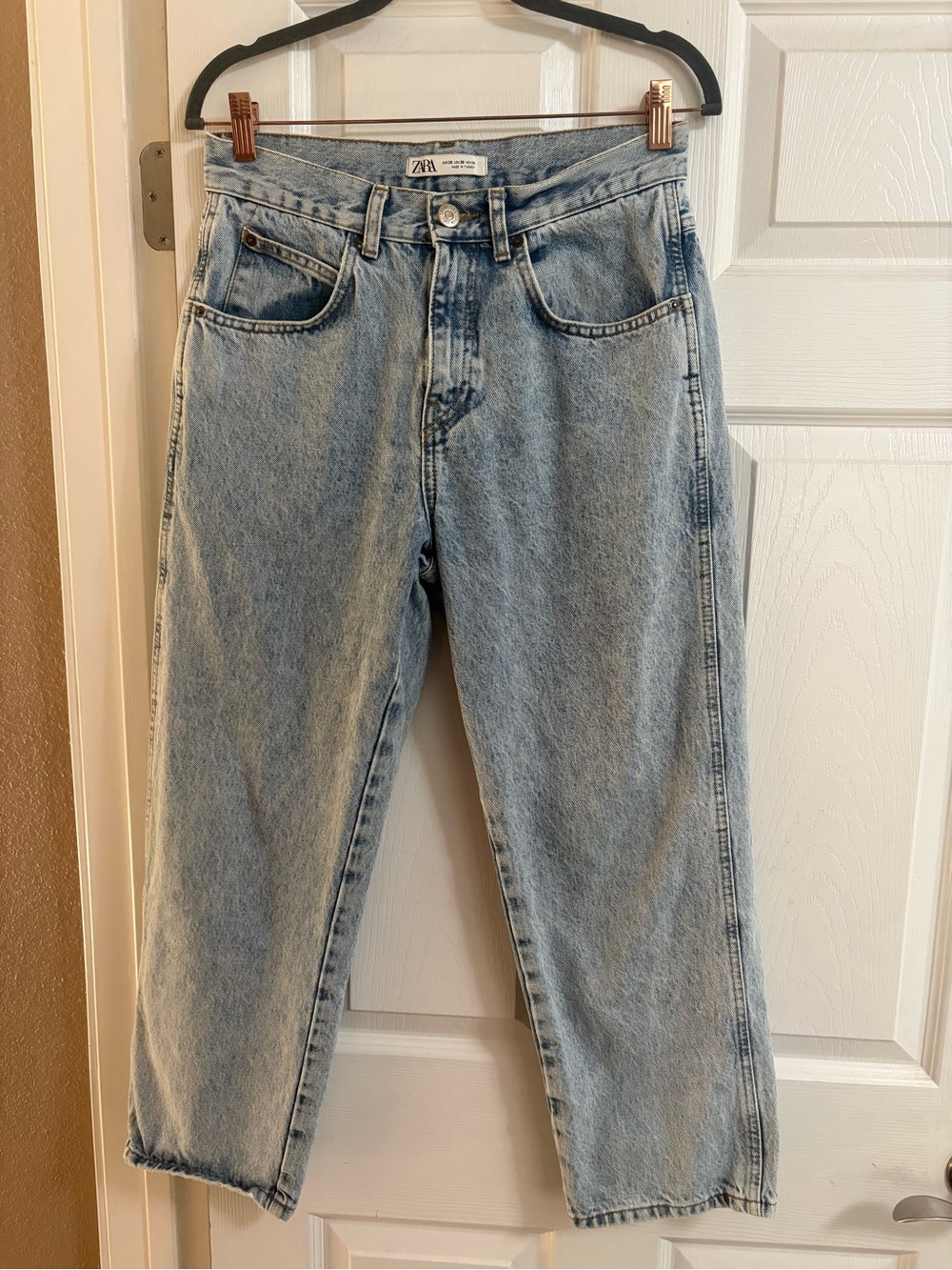Zara wide leg baggy light wash denim jeans women's 30